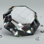 A multi-faceted cut diamond reflecting soft light against a neutral gray background.