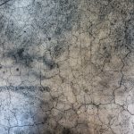 A close-up of a heavily cracked and weathered surface with deep black fissures spiderwebbing across a neutral-toned background.