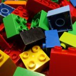 Close-up shot of colorful pile of large plastic building blocks.